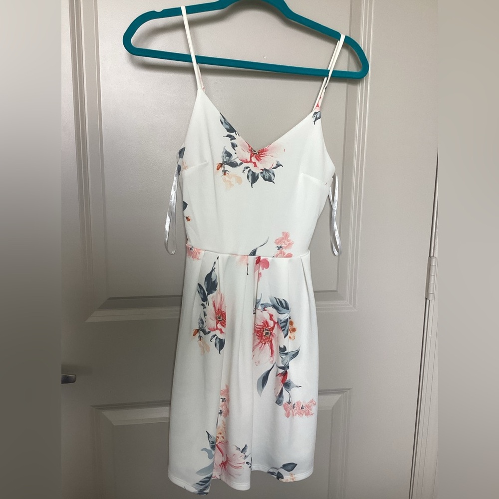 Monteau White Dress with Pink and Blue Floral Pattern